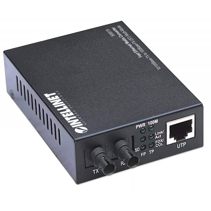 Intellinet Fast Ethernet meediamuundur, 10/100Base-Tx kuni 100Base-Fx (ST) mitmerežiimiline, 2 km (1,24 miili)