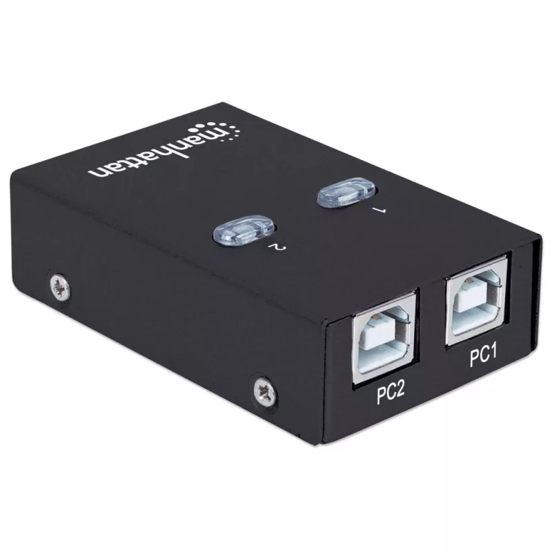 USB-jagamis lüliti MANHATTAN 162005, USB 2.0 Type-B, 2 porti, 480 Mbps, 1,5 m kaabel, valge