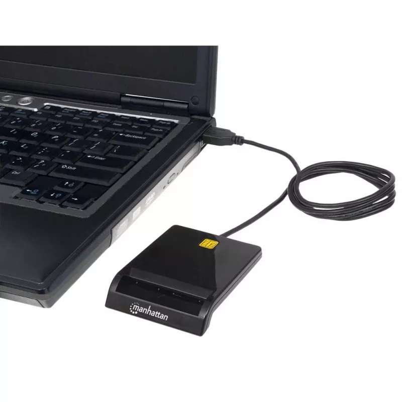 Kontaktkiipkaardilugeja MANHATTAN 102049 — USB 2.0, kaabel 1,05 m, must, ABS korpus