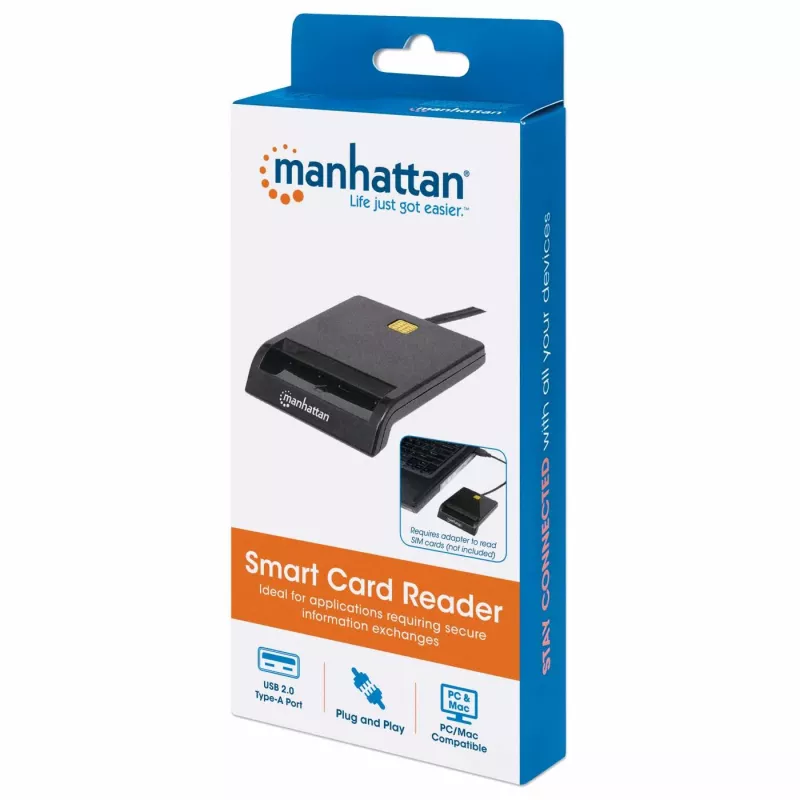 Kontaktkiipkaardilugeja MANHATTAN 102049 — USB 2.0, kaabel 1,05 m, must, ABS korpus