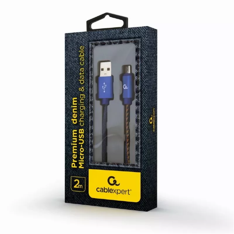 GEMBIRD Premium Jeans (denim) Micro-USB kaabel metallist pistikutega, 2 m, sinine