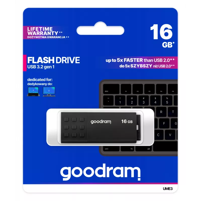 USB-mälupulk GOODRAM UME3 16 GB USB Type-A 3.2 Gen 1 (USB 3.0), must, 60/20 MB/s