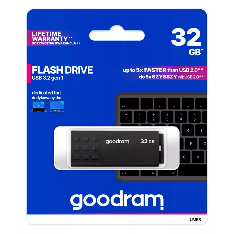 USB-mälupulk GOODRAM UME3 32 GB, USB Type-A 3.2 Gen 1, must, 51×21×9,6 mm