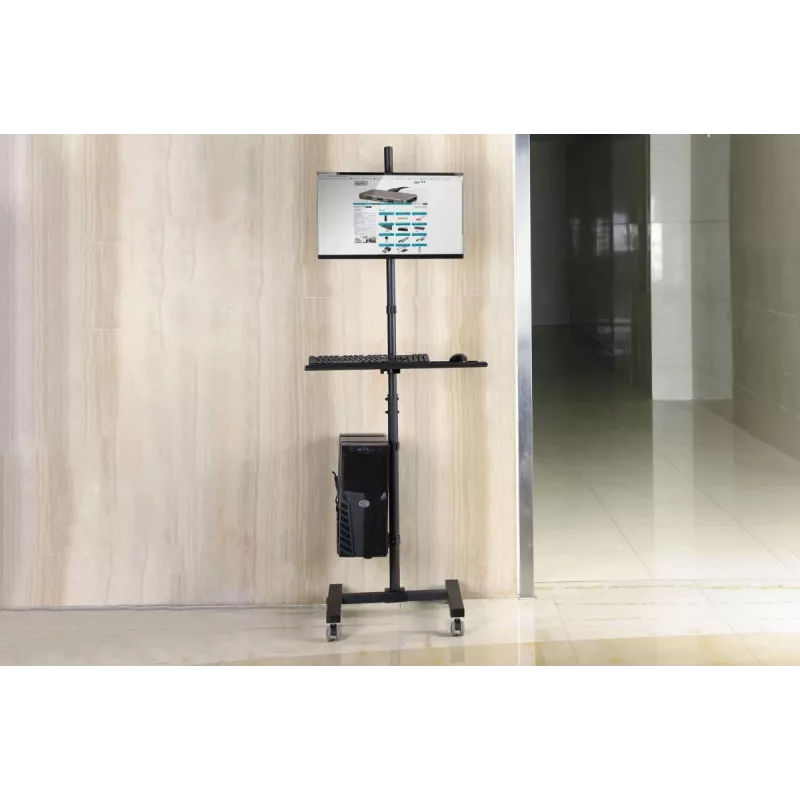 DIGITUS mobiilne tööjaam (monitorikinnitus, arvutihoidik) max 8 kg koormus, 32-tolline ekraan – must