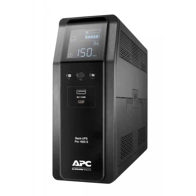 APC Back-UPS Pro, 1600VA/960W, Tower, 230V, 8x IEC C13 pistikupesa, siinuslaine, AVR, USB Type A + C pordid, LCD, kasutaja vahetatav aku