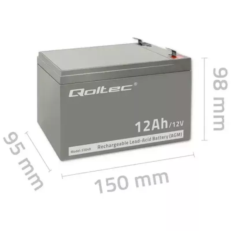 UPS-i aku QOLTEC 53049, VRLA AGM 12 V 12 Ah, hall, 150×98×95 mm