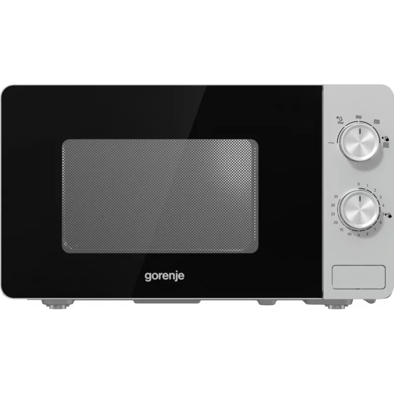 Solo mikrolaineahi Gorenje MO20E1S — 20 L, 800 W, pöördnupp, 270 mm pöördalus, roostevaba teras/must
