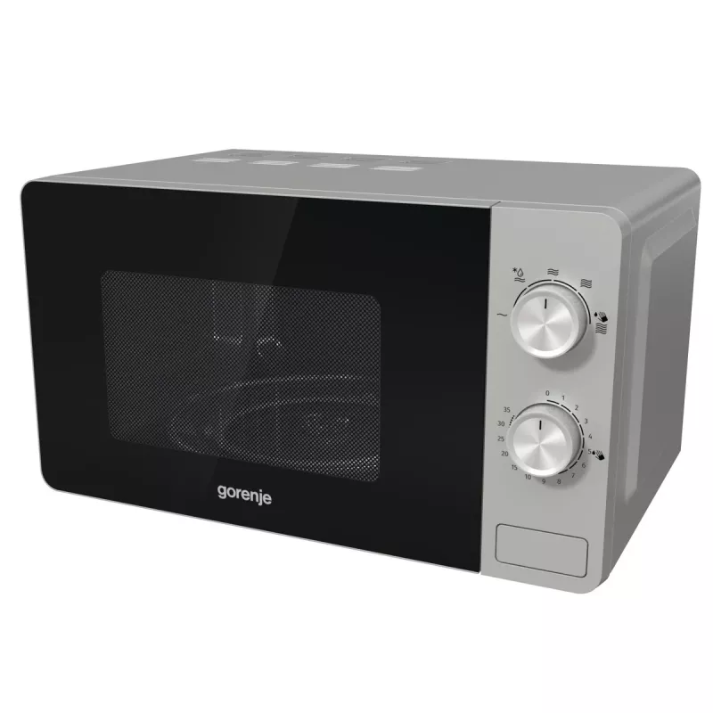 Solo mikrolaineahi Gorenje MO20E1S — 20 L, 800 W, pöördnupp, 270 mm pöördalus, roostevaba teras/must