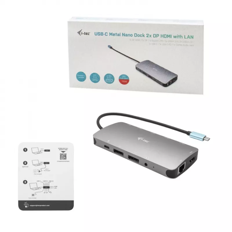 i-tec Metal USB-C Nano 3x Display dokkimisjaam + Power Delivery 100 W