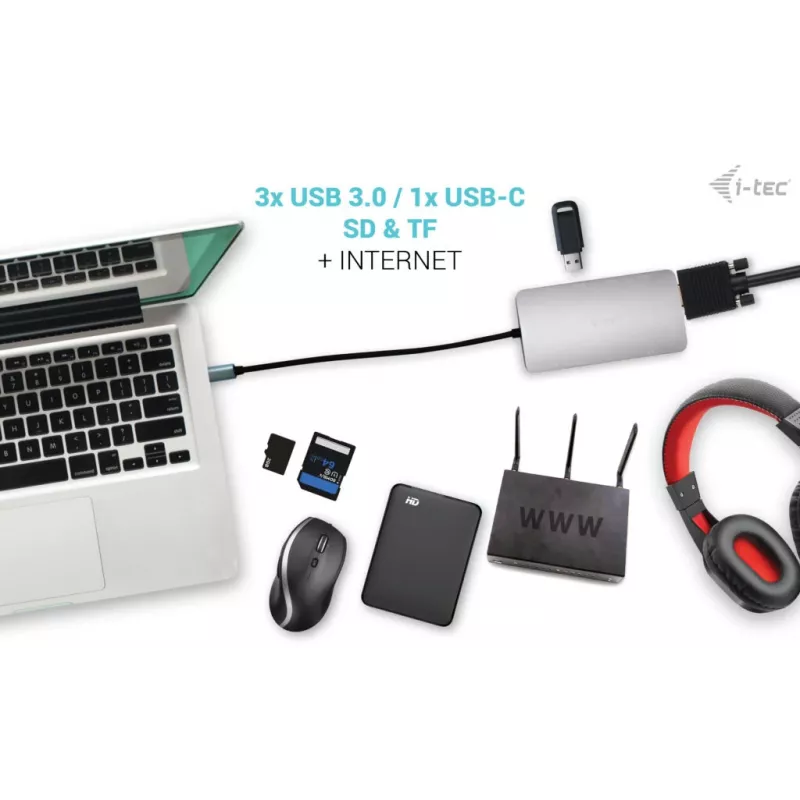 Dokkimisjaam i-tec Metal USB-C Travel Nano Dock HDMI/VGA LAN-iga ja toiteedastusega 100 W