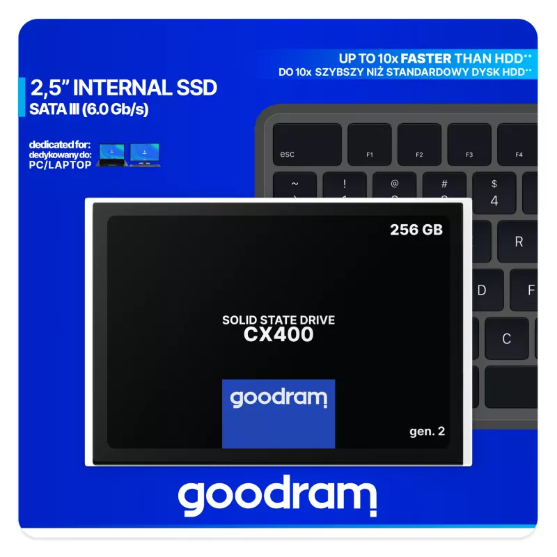 SSD 2.5-tolline SATA III Goodram SSDPR-CX400-256-G2 256 GB, 550 MB/s lugemine, 480 MB/s kirjutamine