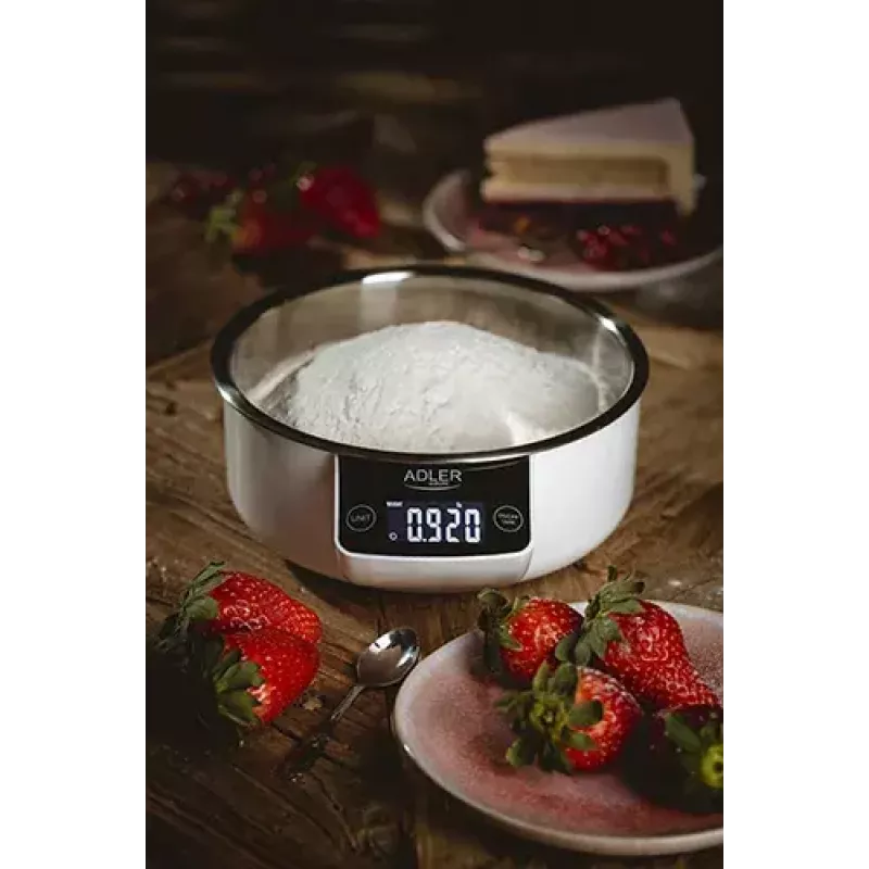 Elektrooniline köögikaal Adler AD 3166 – 5 kg maht, 1 g täpsus, roostevabast terasest kauss 0,9 l, LCD, taimer