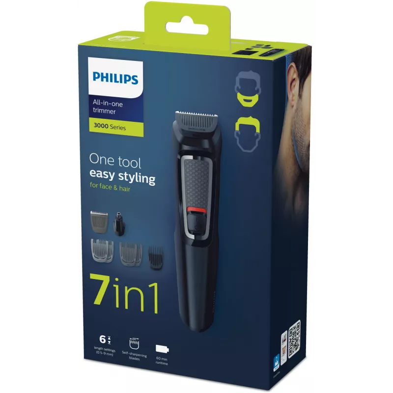 Multigroom trimmer Philips MG3720/15 7-in-1 — 7 kammi, roostevabast terasest terad, 60 min tööaeg, NiMH laetav, must