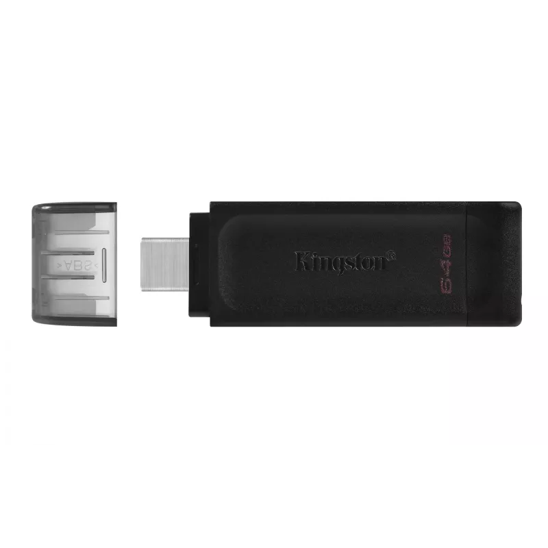 Kingston Technology DataTraveler 64GB USB-C 3.2 Gen 1 70, 64 GB, USB USB-C, 3.2 Gen 1 (3.1 Gen 1), Cap, 7 g, Must