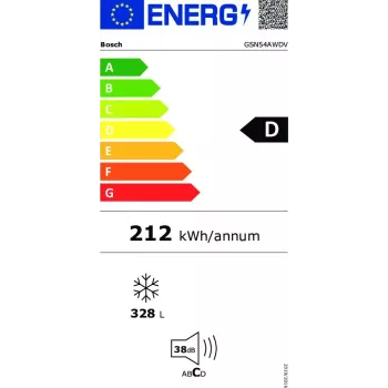 Sügavkülmik Bosch Serie 6 GSN54AWDV — 328 L neto, NoFrost, FastFreeze, LED-ekraan, Valge