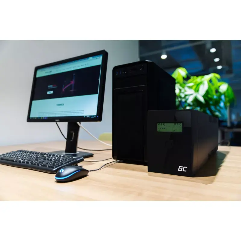 Katkematu toiteallikas roheline Cell UPS08 — Line-Interactive 700 W / 230 V, 4× IEC pistikupesa, USB, RJ-45, 12 V 7 Ah aku, torn, must