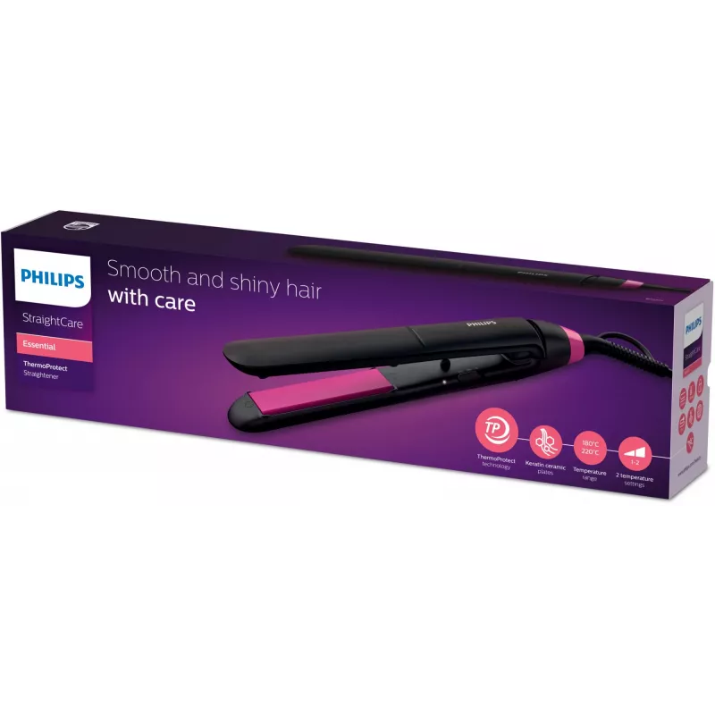 Sirgendav hari Philips StraightCare Essential ThermoProtect BHS375/00 — keraamilised plaadid 28 mm, 2 kuumuse taset, max 220°C