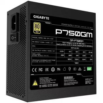 Gigabyte P750GM toiteplokk 750 W efektiivsus 80 PLUS GOLD, PFC Active, MTBF 100000 tundi