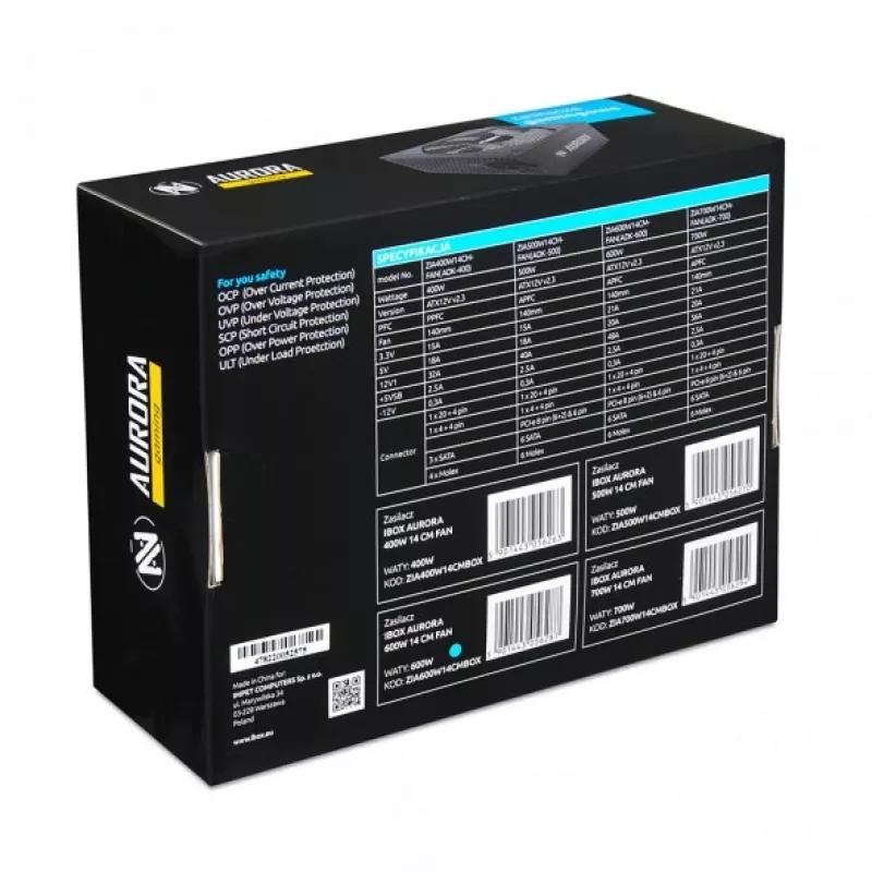 IBox Aurora toiteplokk 700 W, suletud pliiakuga VRLA, 230 V, passiivjahutus, torn 150×140×85 mm