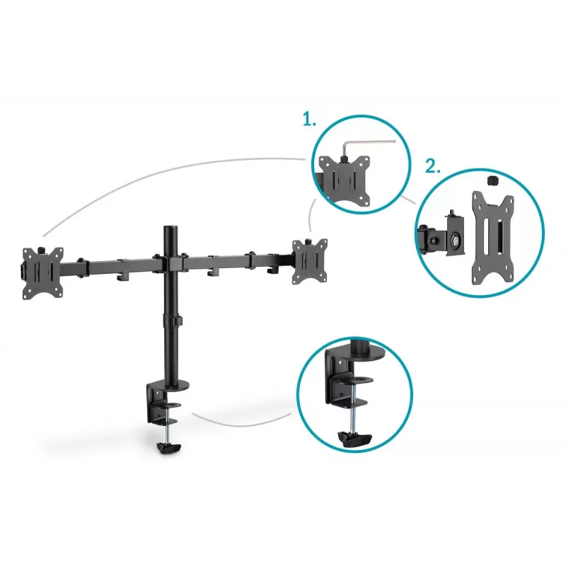 DIGITUS Univer.dual Monitor Clamp Mount 17-32in 2x 8kg (max.) Must
