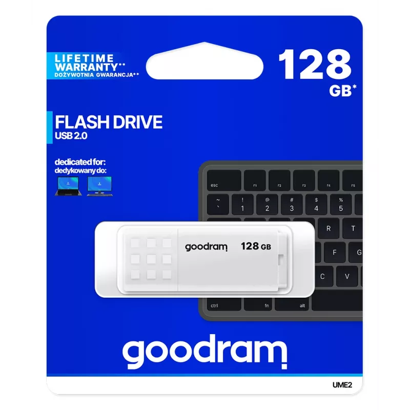USB-mälupulk GOODRAM UME2 128 GB USB 2.0 Type-A, valge, 20 MB/s lugemine, 5 MB/s kirjutamine