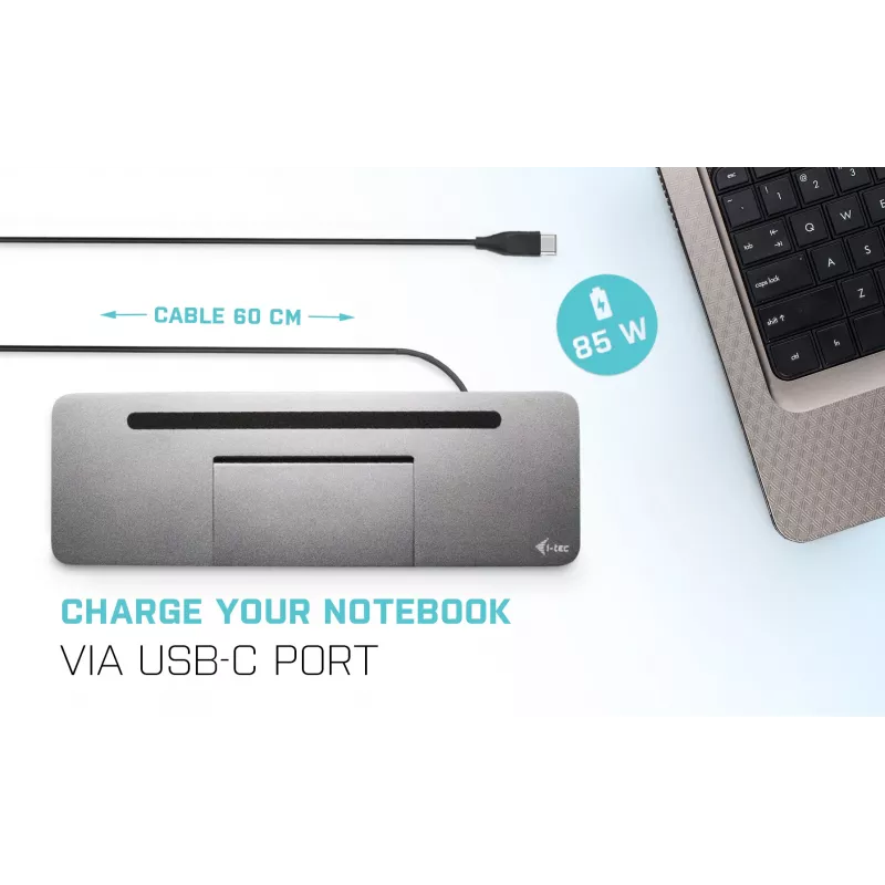 i-tec Metalli USB-C ergonoomiline 4K 3x ekraani dokkimisjaam + toiteedastus 85 W