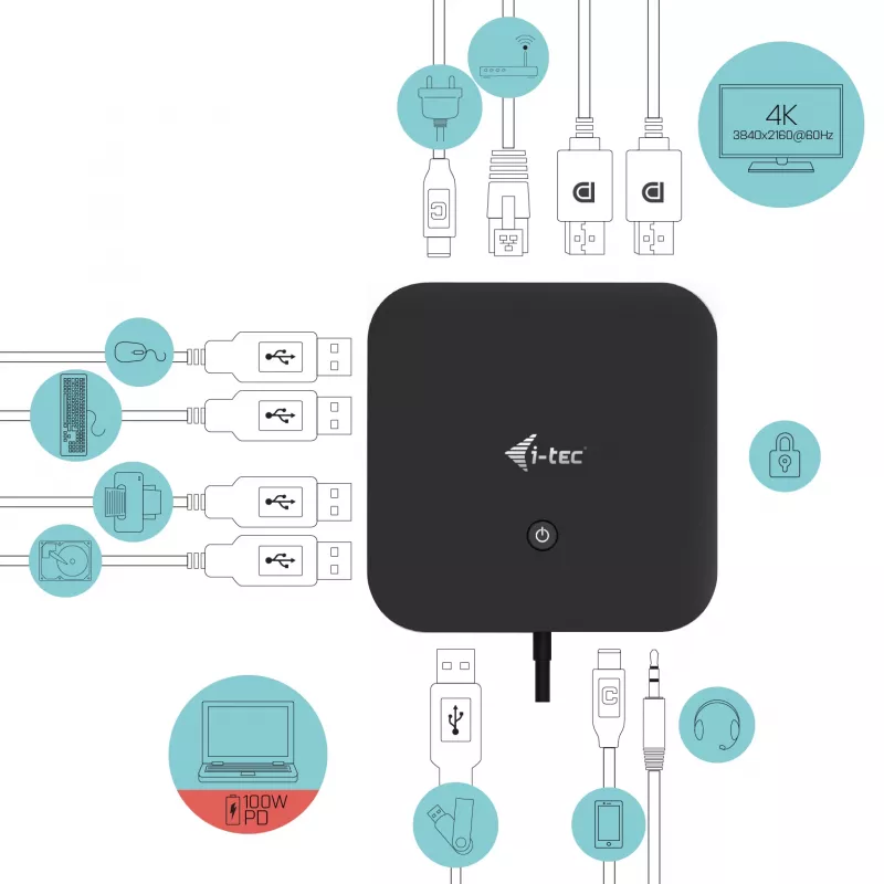 i-tec USB-C kahe kuvariga dokkimisjaam toiteedastusega 100 W