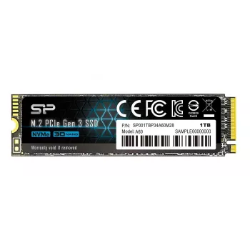 SSD M.2 2280 Silicon Power 1000GB NVMe PCIe Gen3x4, lugemine 2200 MB/s, kirjutamine 1600 MB/s
