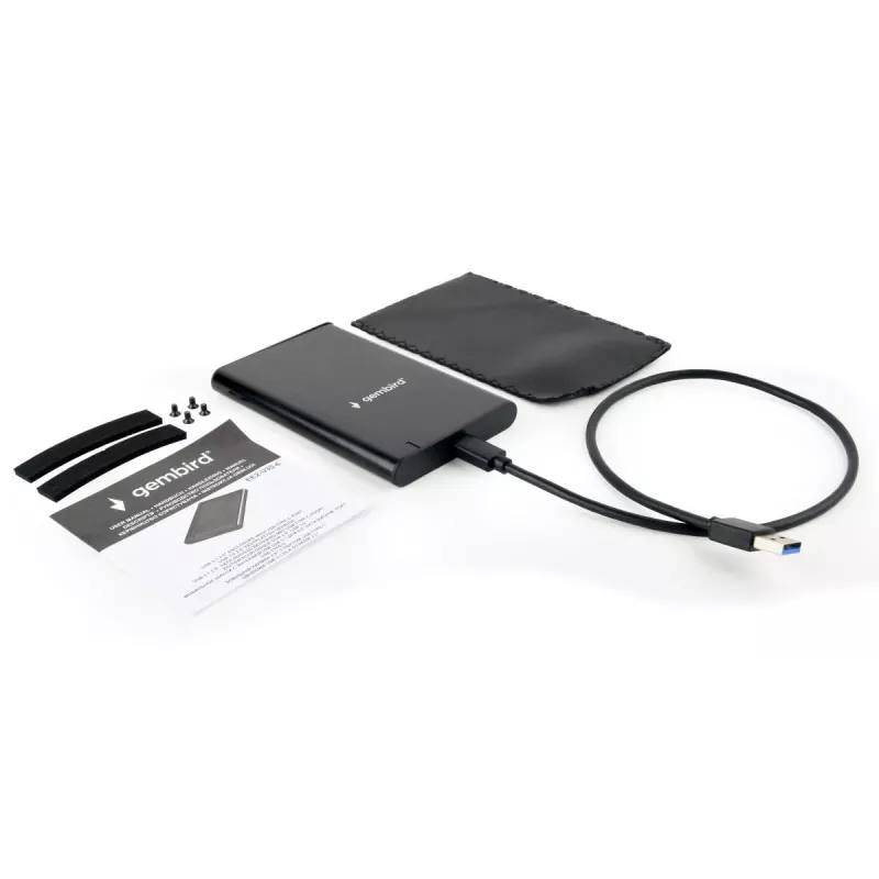 GEMBIRD USB 3.1 2,5-tolline SATA kõvaketta korpus Type-C pordiga, harjatud alumiinium - must