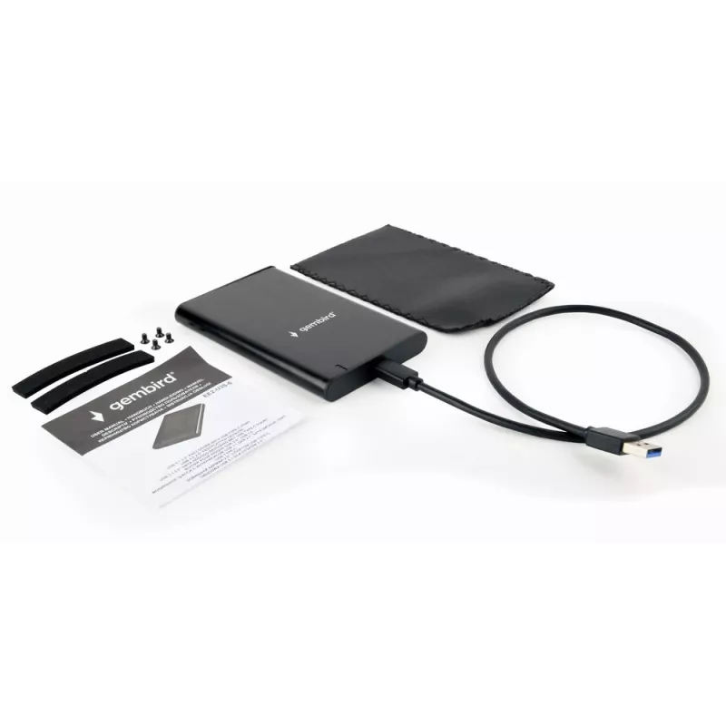 GEMBIRD USB 3.1 2,5-tolline SATA kõvaketta korpus Type-C pordiga, harjatud alumiinium - must