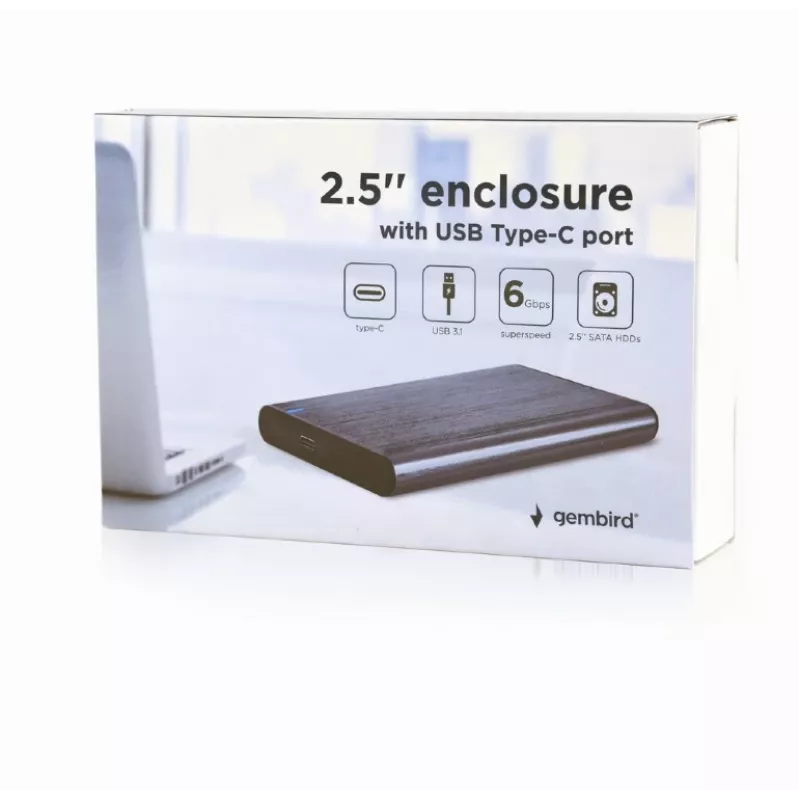 GEMBIRD USB 3.1 2,5 inch SATA HDD korpus USB-C pordiga, harjatud alumiinium - hall