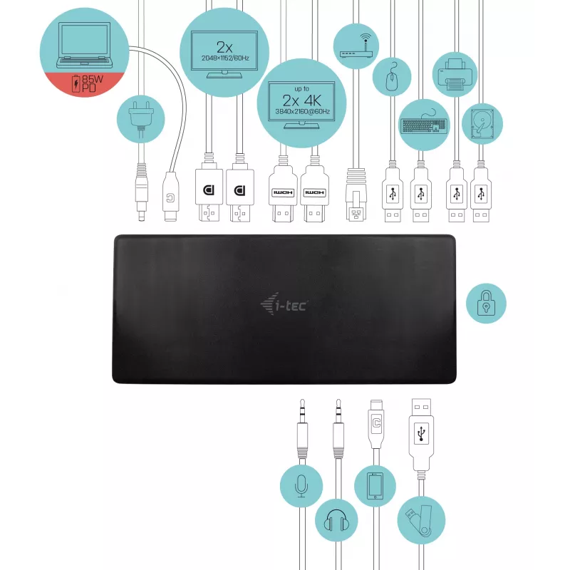 Dokkimisjaam i-tec USB-C Quattro Display dokkimisjaam toiteedastusega 85 W