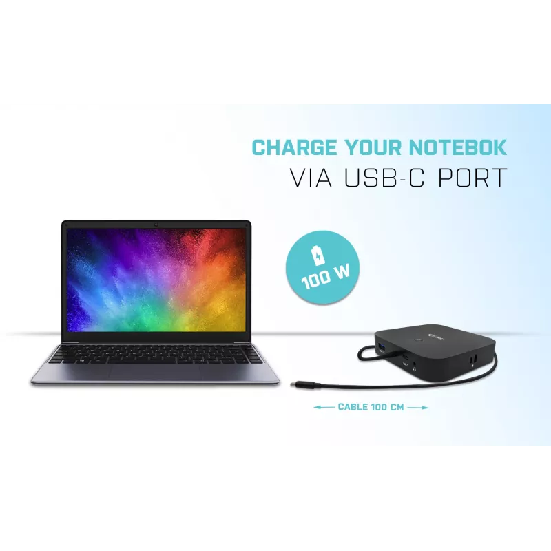 i-tec USB-C kahe kuvariga dokkimisjaam toiteallikaga 100 W + universaalne laadija 100 W
