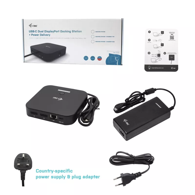 i-tec USB-C kahe kuvariga dokkimisjaam toiteallikaga 100 W + universaalne laadija 100 W