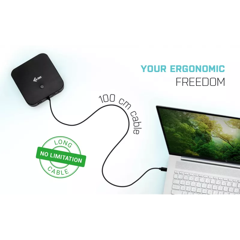 i-tec USB-C kahe kuvariga dokkimisjaam toiteallikaga 100 W + universaalne laadija 100 W