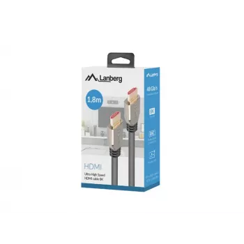 HDMI-kaabel LANBERG CA-HDMI-30CU-0018-BK — HDMI 2.1, 1,8 m, 48 Gbit/s, 7680×4320, 240 Hz, ARC, eARC/Etherneti tugi