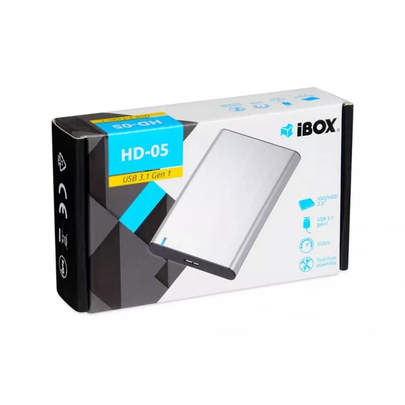 HDD/SSD korpus IBOX HD-05 — 2,5-tolline SATA III, USB 3.2 Gen 1 (5 Gbit/s), Micro-USB B, kuni 10 TB, hall