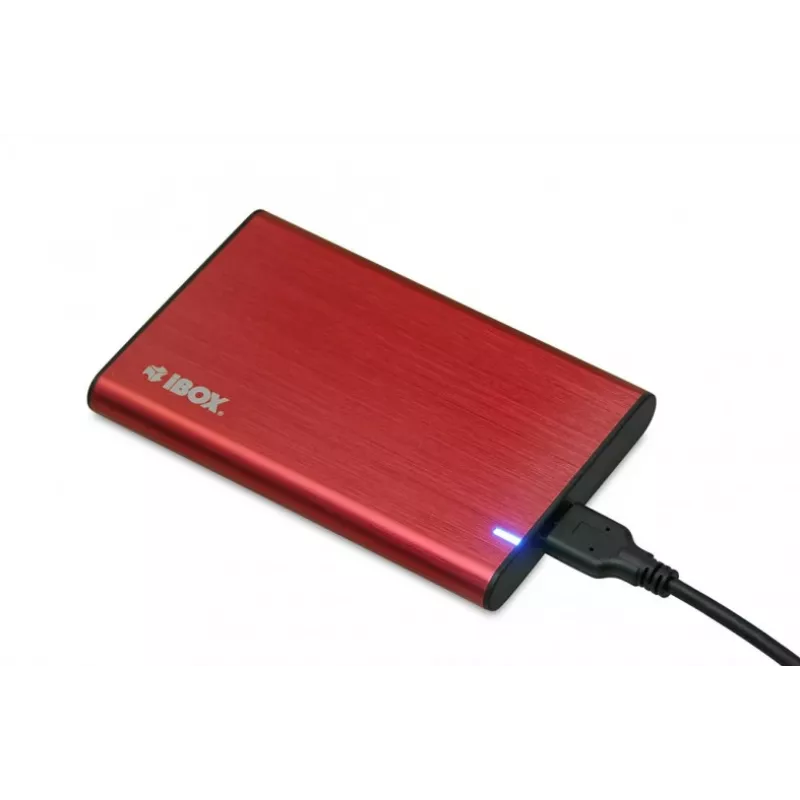 HDD/SSD-korpus IBOX HD-05 Punane 2,5 tolli — USB 3.2 Gen 1 (5 Gbit/s), JMicron JMS578, kuni 10 TB