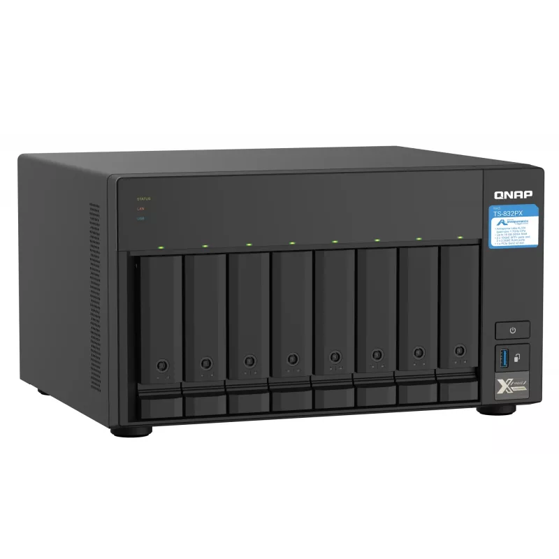 QNAP TS-832PX NAS Torn Annapurna Labs AL324 4 GB DDR4 0 TB QNAP Turbo System Alumiinium, Must