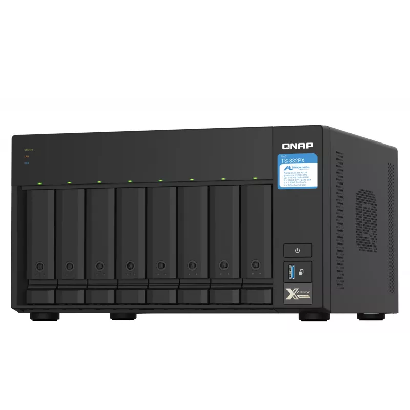 QNAP TS-832PX NAS Torn Annapurna Labs AL324 4 GB DDR4 0 TB QNAP Turbo System Alumiinium, Must