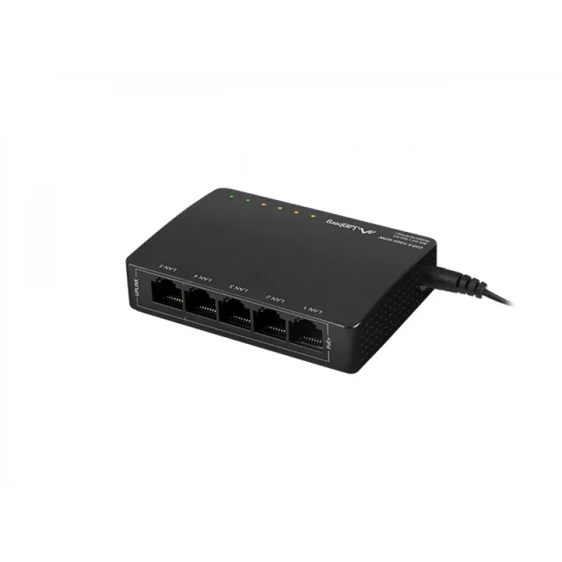 Haldamatu võrgulüliti LANBERG DSP3-1005-60W, 5x Gigabit RJ-45, 4x PoE+ (60 W kokku), 10 Gbit/s lülitus