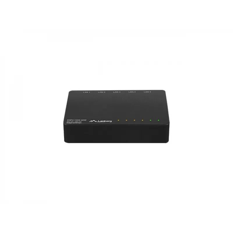 Haldamatu võrgulüliti LANBERG DSP3-1005-60W, 5x Gigabit RJ-45, 4x PoE+ (60 W kokku), 10 Gbit/s lülitus
