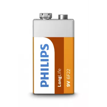 Aku Philips 6F22L1B/10 — ühekordne 9 V tsink-süsinik, 0,0385 kg