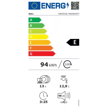 Sisseehitatud nõudepesumasin BEKO DIN35320 — 13 kattekohta, 60 cm, 48 dB, 5 programmi, E-klass