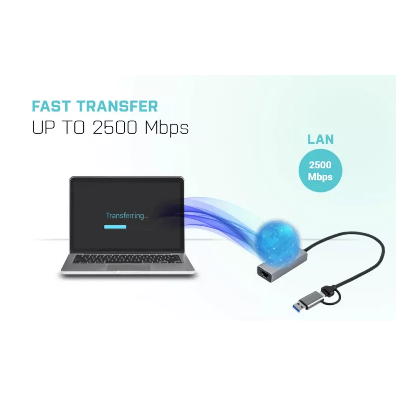 “i-tec Metal USB-C/USB-A 2.5Gbps Ethernet” adapter, juhtmega, USB Type-A/USB USB-C, Ethernet, 2500 Mbit/s, hall