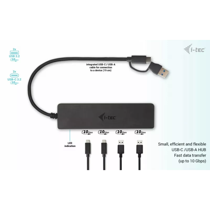 i-tec Metal USB-A/USB-C HUB 2x USB 3.0 + 2x USB-C (10 Gbps)