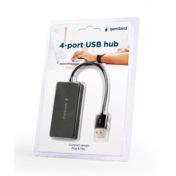 USB jaotur Gembird UHB-U2P4-04 — 4-pordiline USB 2.0, ühenda ja kasuta, must, 480 Mbit/s