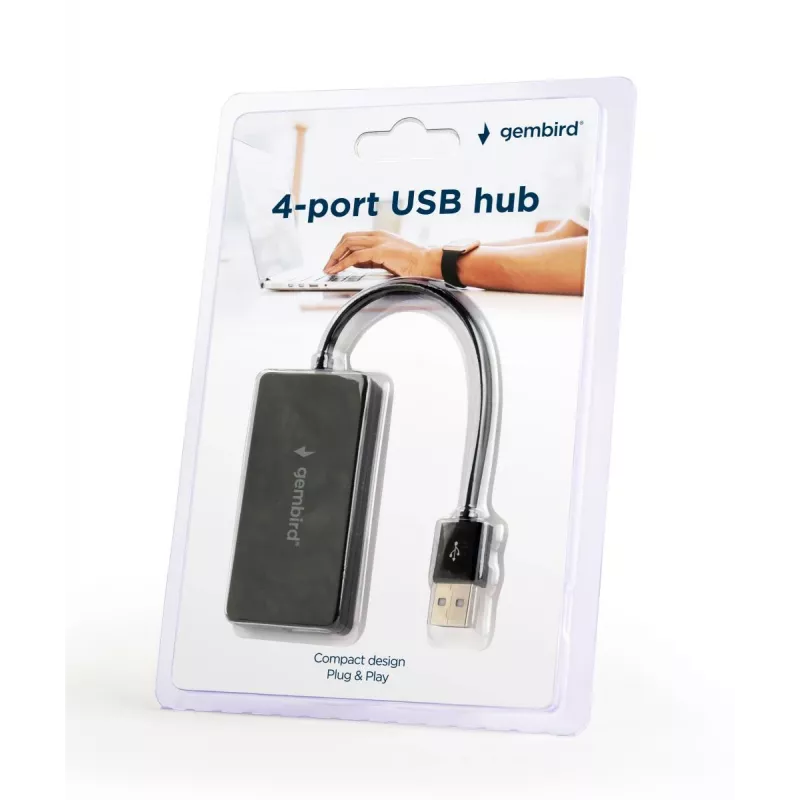 USB jaotur Gembird UHB-U2P4-04 — 4-pordiline USB 2.0, ühenda ja kasuta, must, 480 Mbit/s