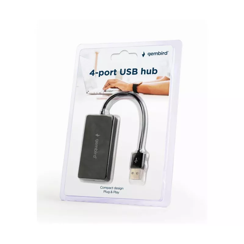 USB jaotur Gembird UHB-U2P4-04 — 4-pordiline USB 2.0, ühenda ja kasuta, must, 480 Mbit/s