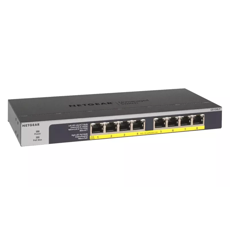 NETGEAR GS108LP Haldamata Gigabit Ethernet (10/100/1000) Power over Ethernet (PoE) 1U Must, Hall